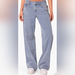 Edikted Mid Rise Wide Leg Jeans Light Wash Size MEDIUM